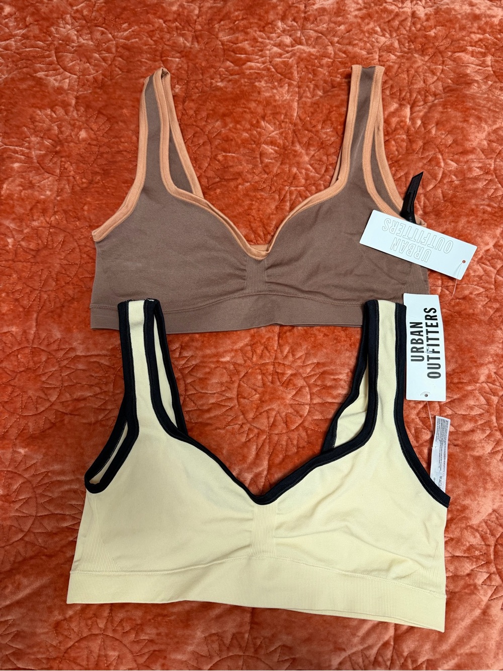 Urban Outfitters Women's Contrast-Trim Bralette — Taupe & Cream